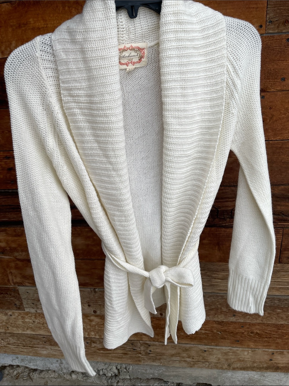 Ambiance Solid Cream Knit Open Front Cardigan